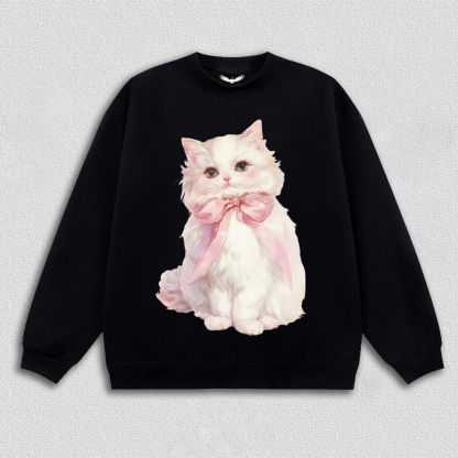 White Kitten with Pink Bow T-Shirt