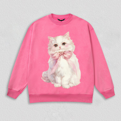 White Kitten with Pink Bow T-Shirt