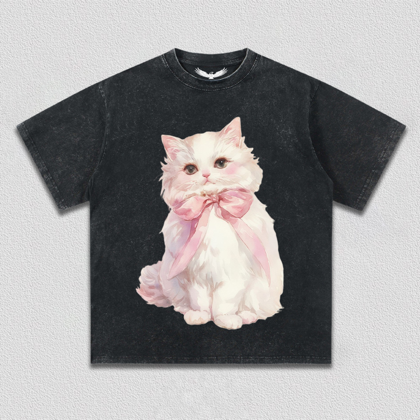 White Kitten with Pink Bow T-Shirt