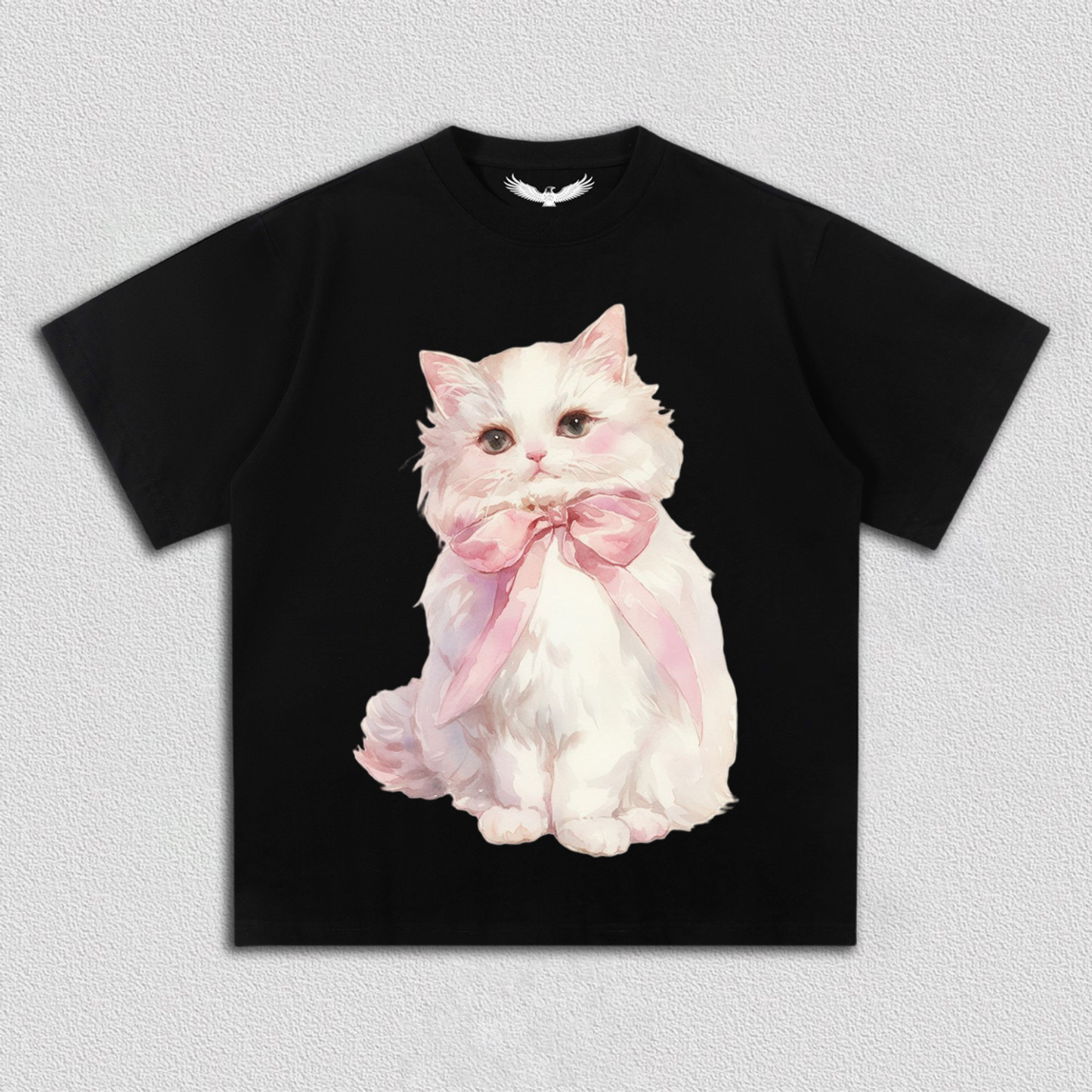 White Kitten with Pink Bow T-Shirt