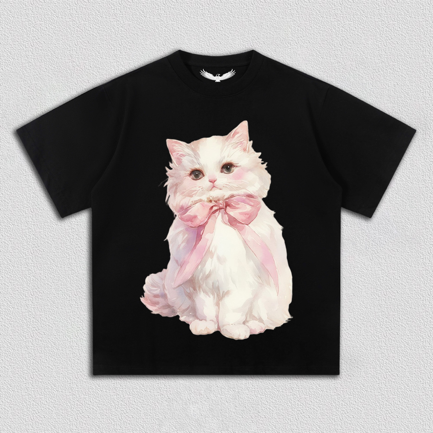 White Kitten with Pink Bow T-Shirt