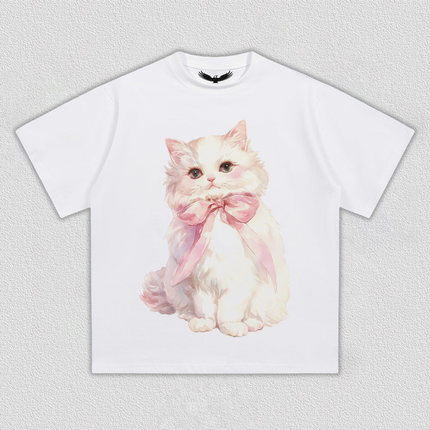 White Kitten with Pink Bow T-Shirt
