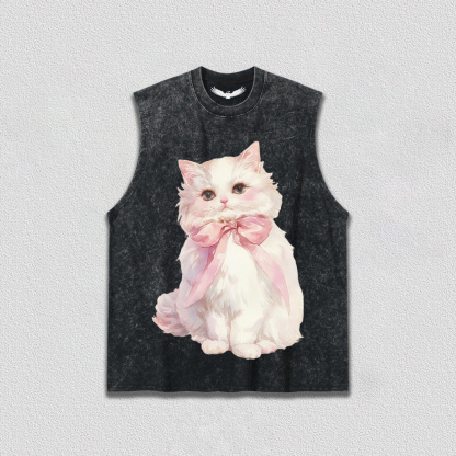 White Kitten with Pink Bow T-Shirt
