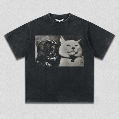 Vintage Moment of Cat and Owl T-Shirt