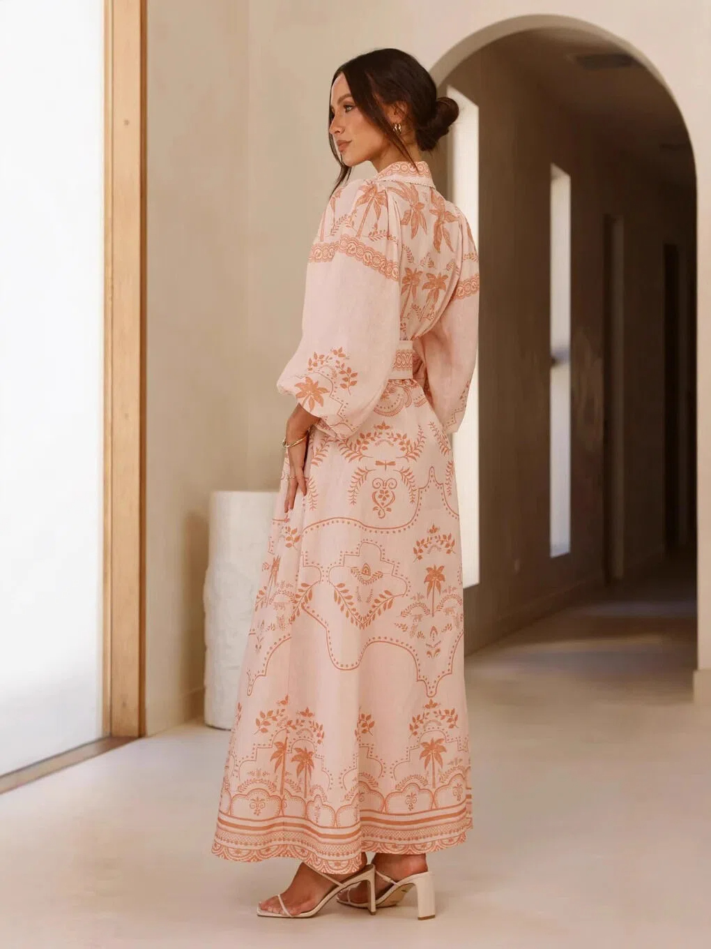 Terracotta Tropical Print Shirt Maxi Dress