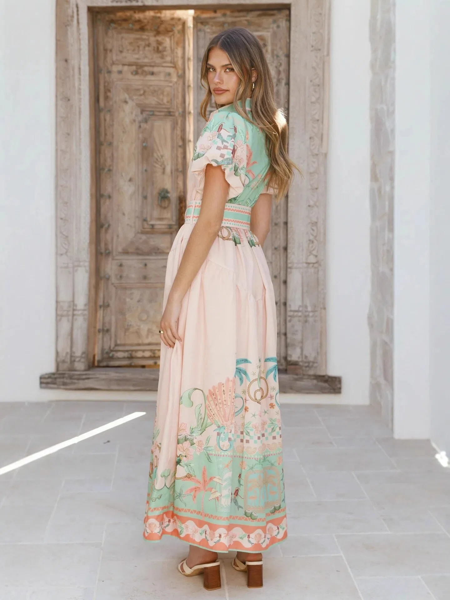 Blush Tropical Border Print Maxi Dress