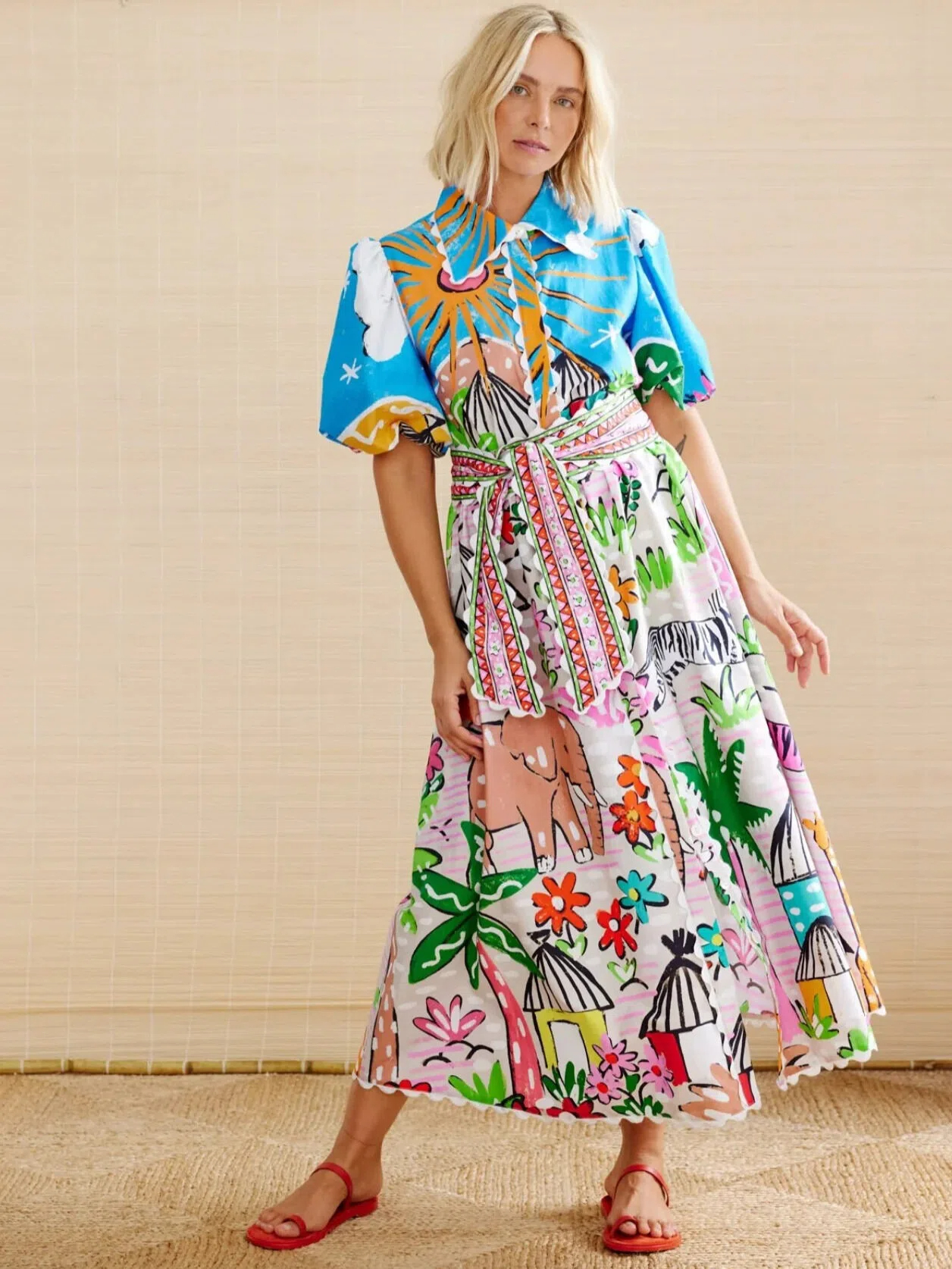 Safari Graffiti Shirt Maxi Dress