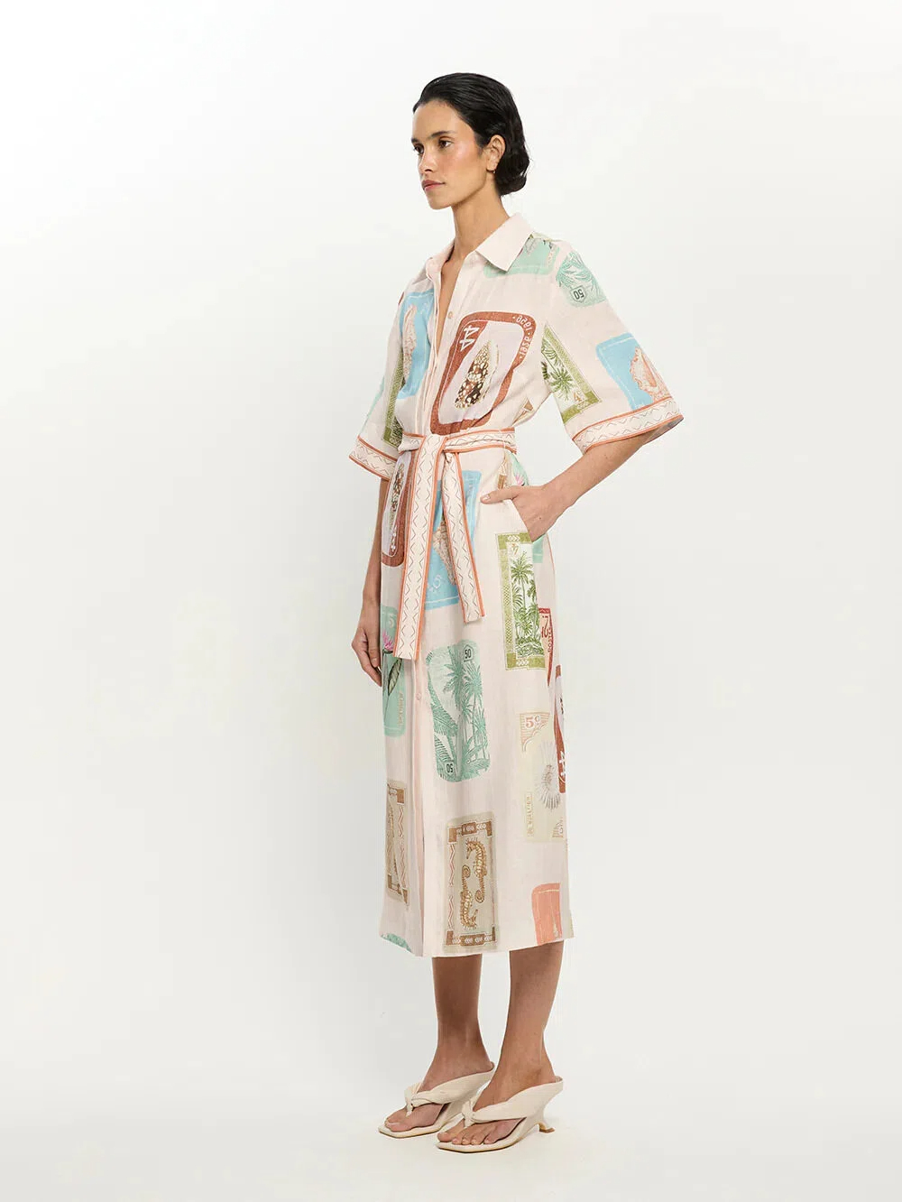Tropical Stamp Patchwork Shirt Midi Dress