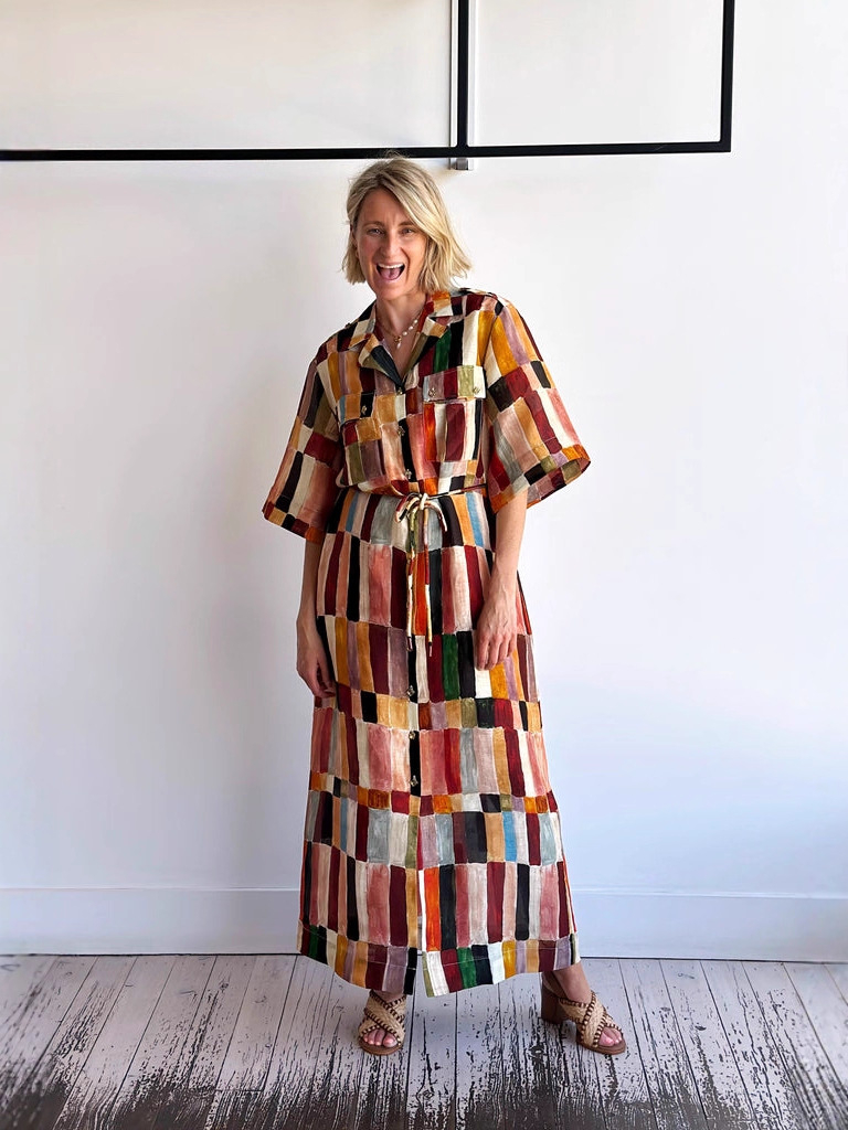 Color Block Print Shirt Maxi Dress