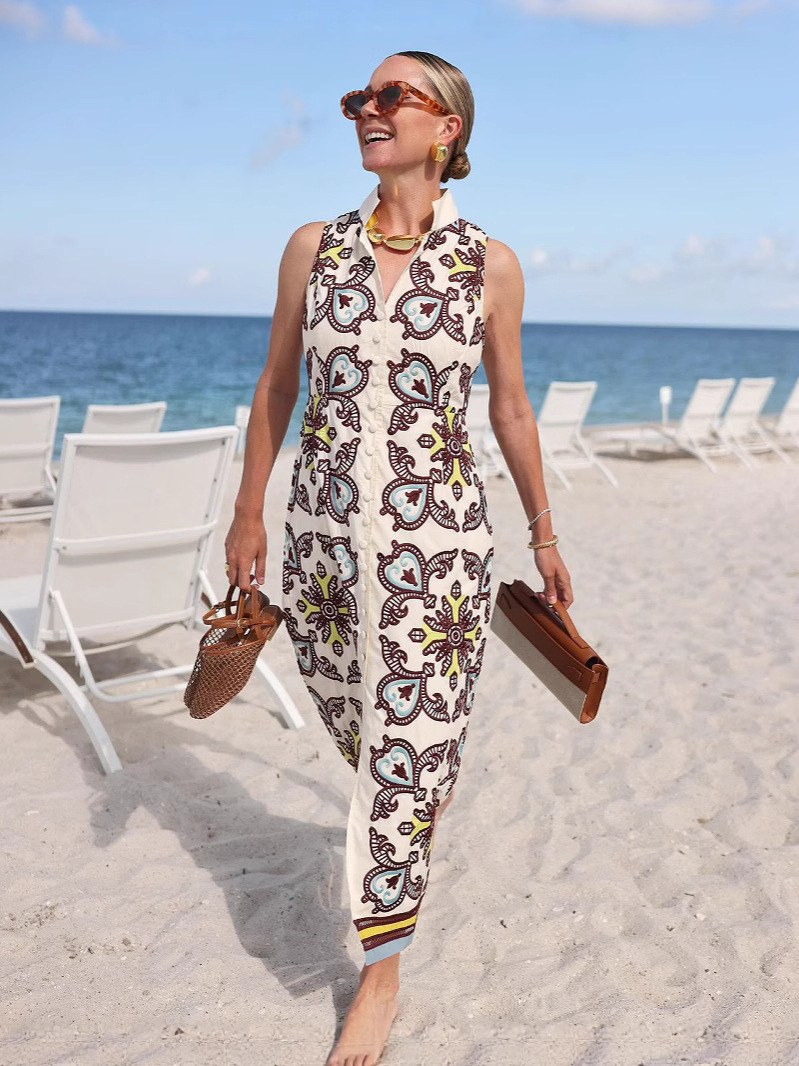 African Print Sleeveless Shirt Maxi Dress