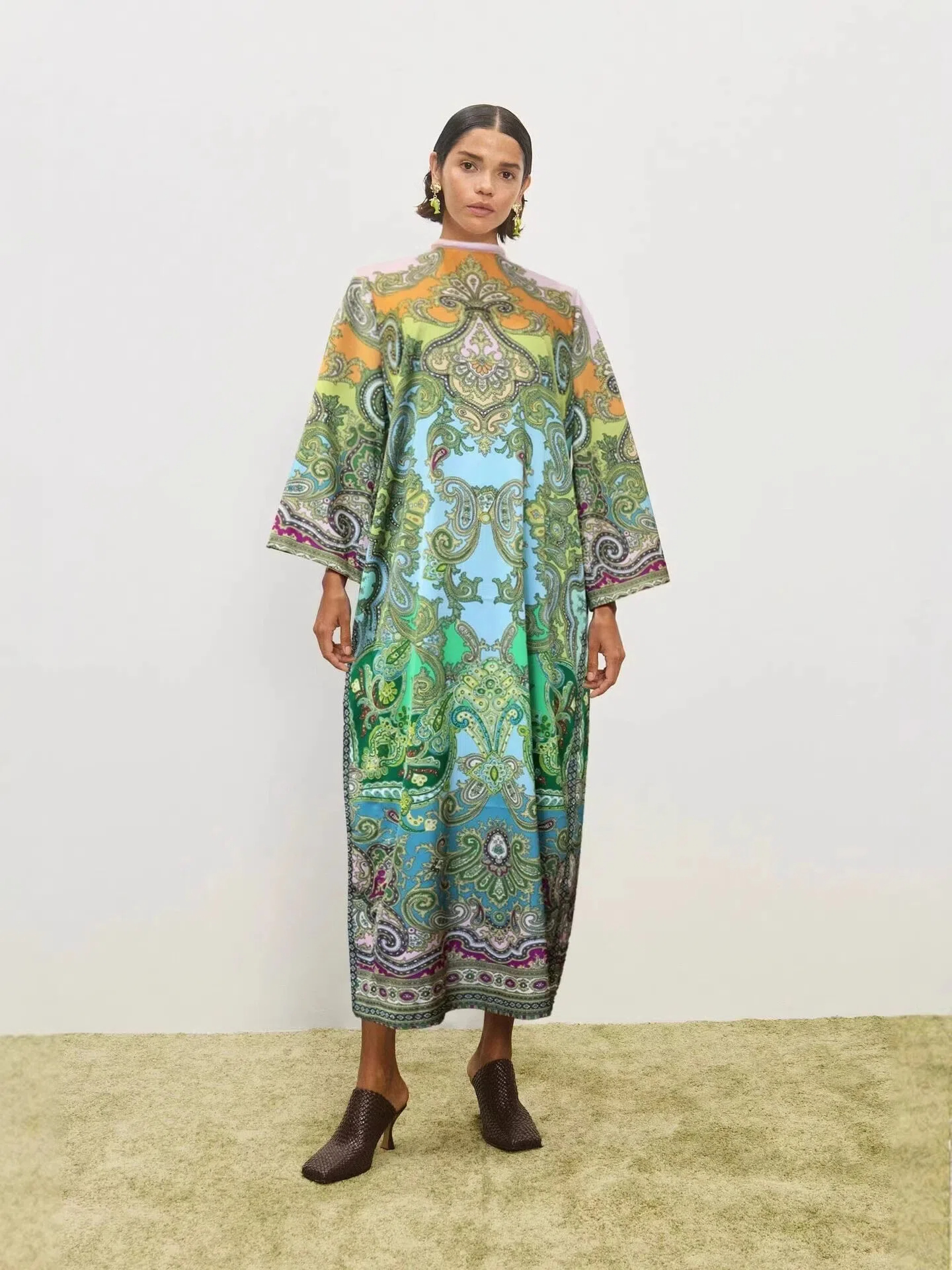 Psychedelic Paisley Print Kaftan Midi Dress