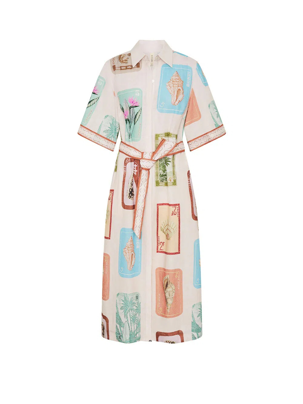 Vintage Postcard Print Shirt Dress