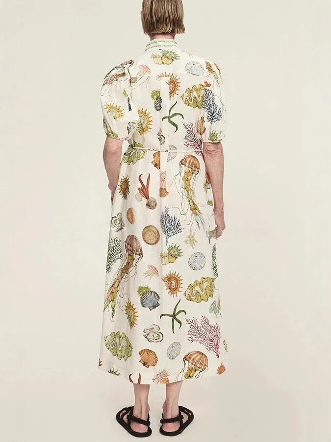 Underwater Life Puff Sleeve Maxi Dress