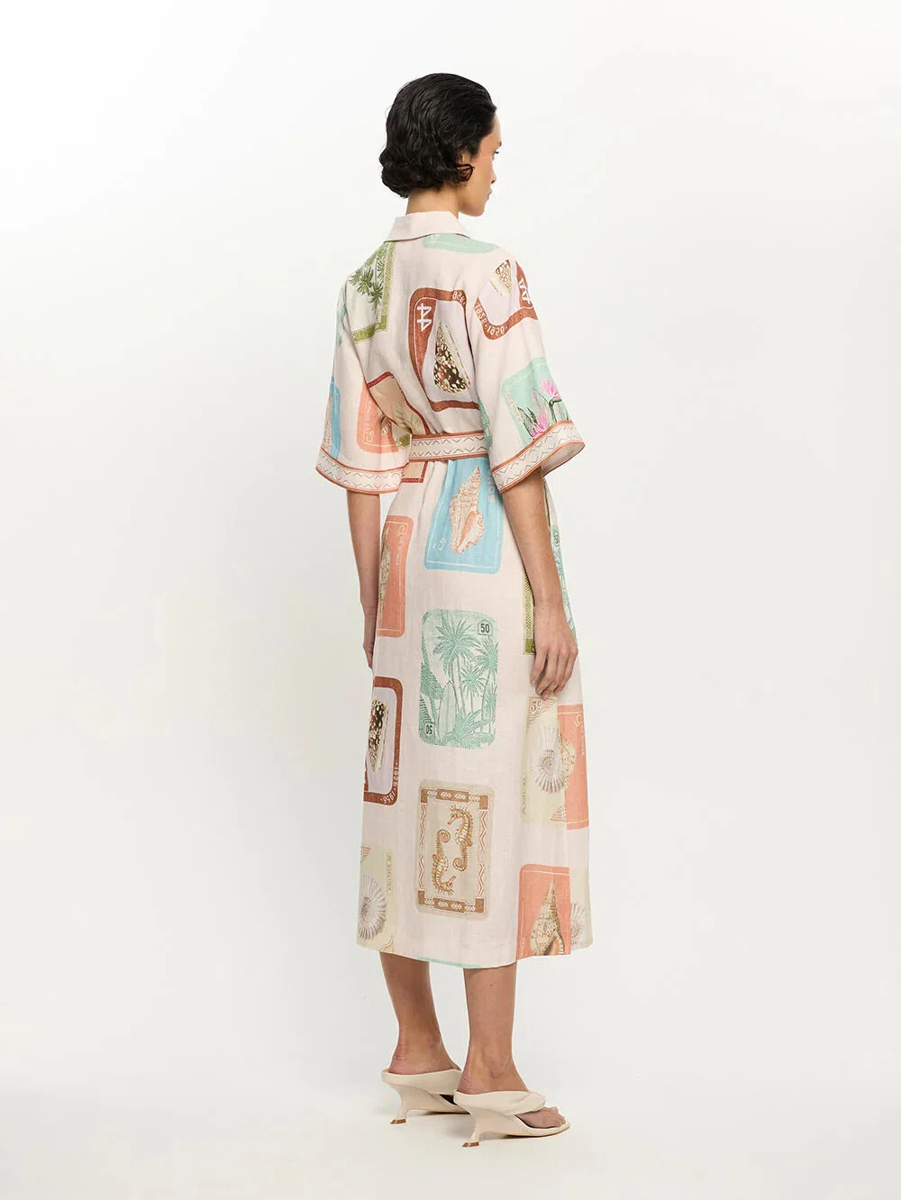 Vintage Postcard Print Shirt Dress