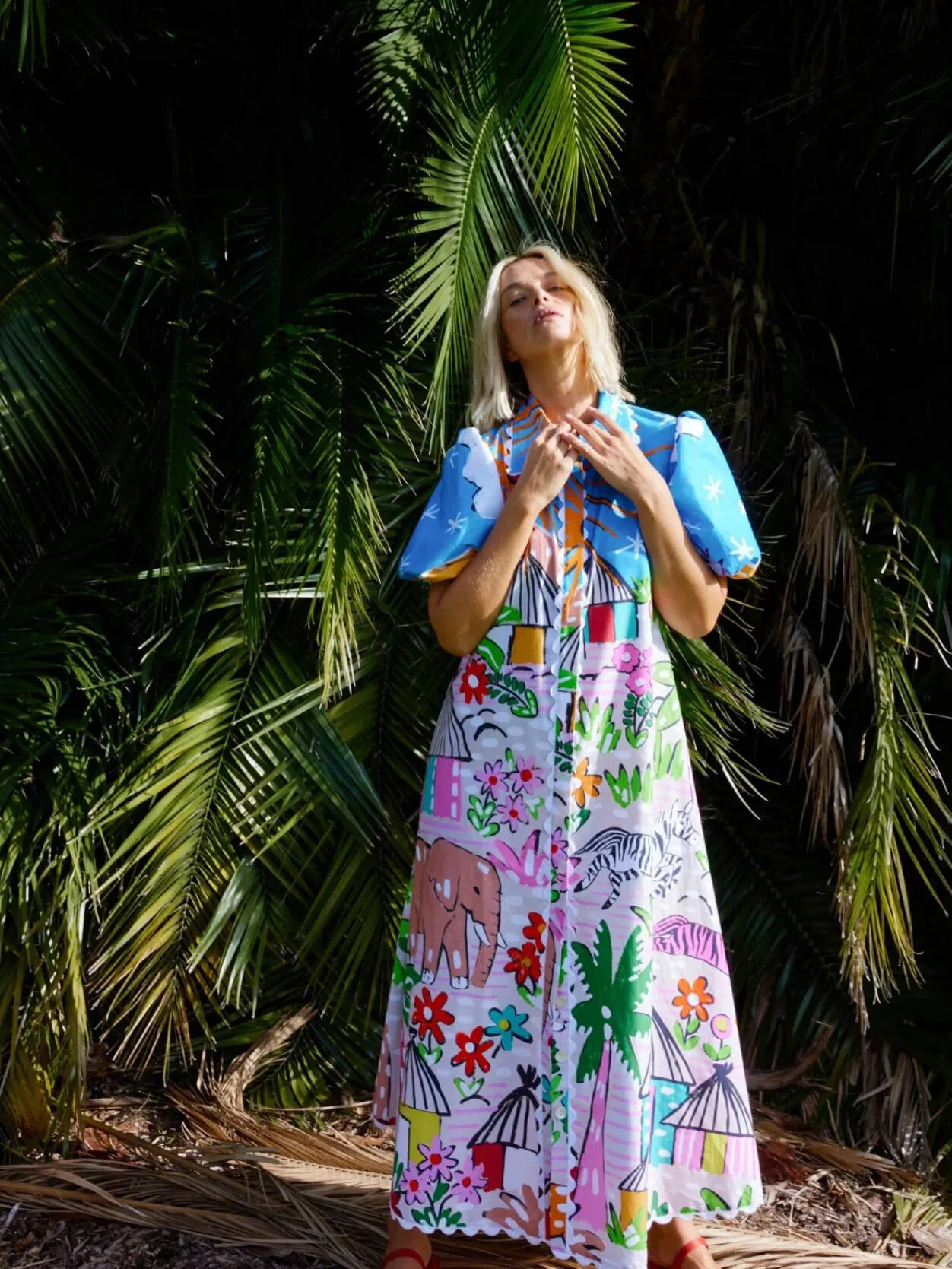 Safari Graffiti Shirt Maxi Dress