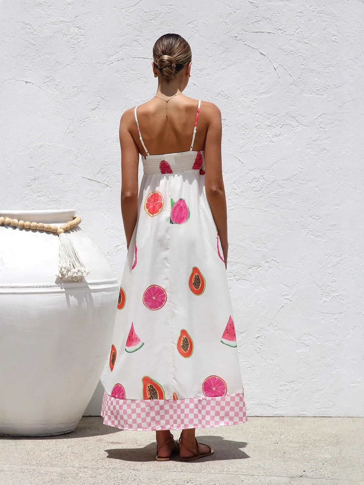 Tropical Fruit Print Maxi Dress