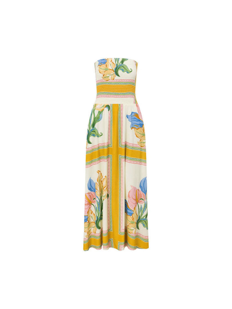 Tropical Scarf Print Strapless Maxi Dress