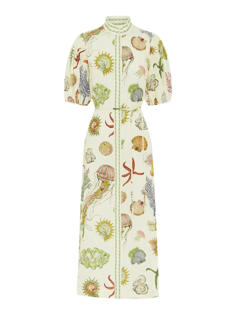 Underwater Life Puff Sleeve Maxi Dress