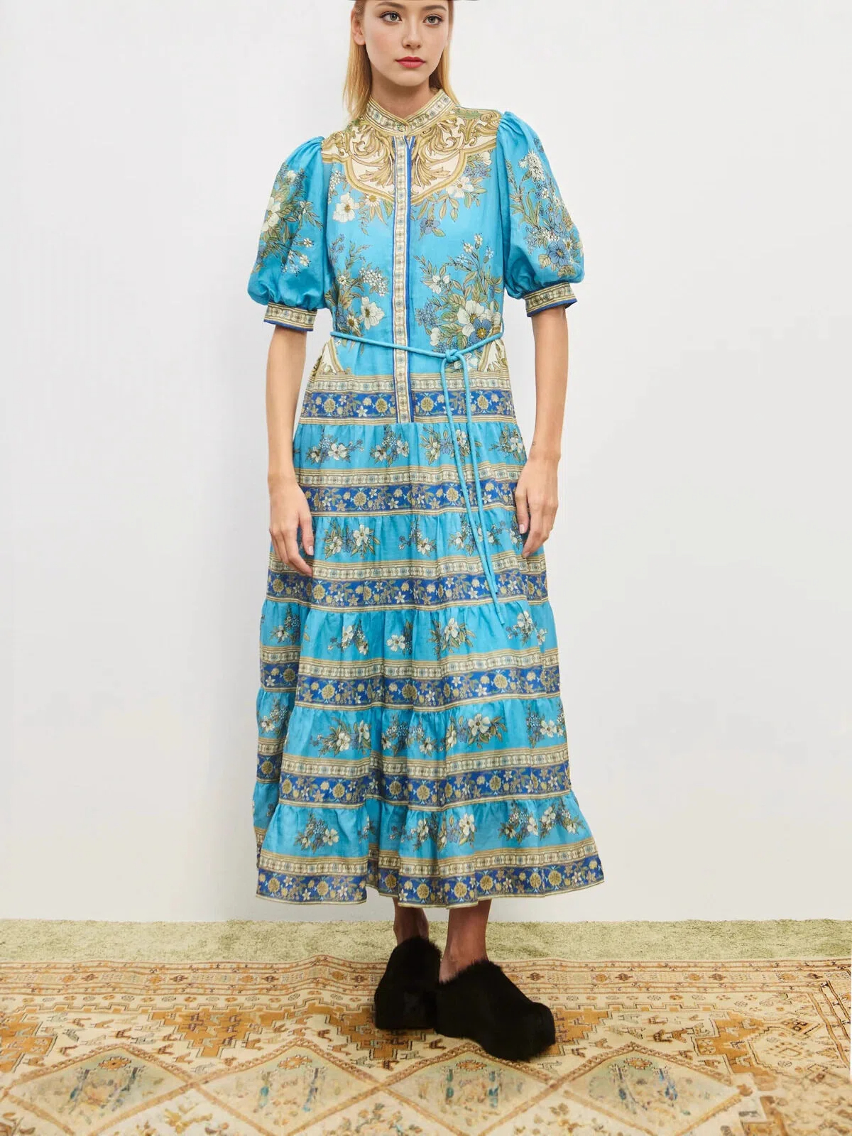 Azure Boho Tiered Maxi Dress