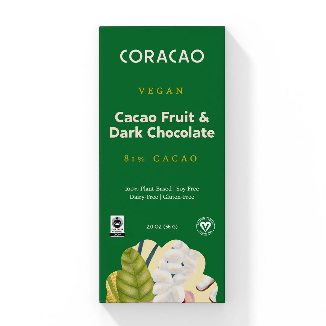 Vegan cacao fruit chocolate bar – a tangy, sweet, and rich dark chocolate experience.
