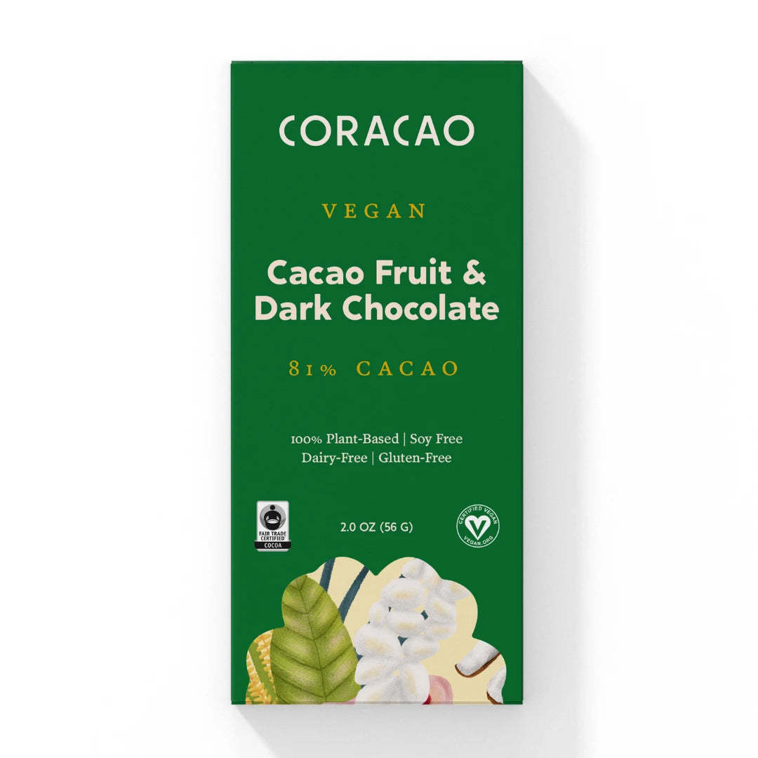 Vegan cacao fruit chocolate bar – a tangy, sweet, and rich dark chocolate experience.
