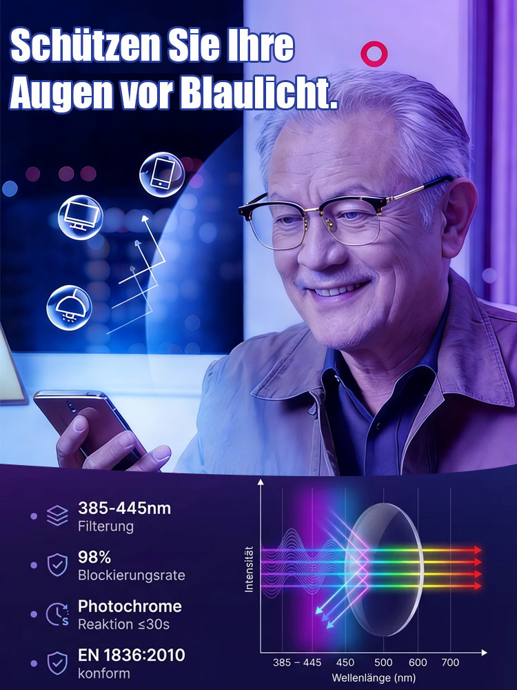 Retro-Halbbrillen mit Blaulichtschutz für Alterssichtigkeit.