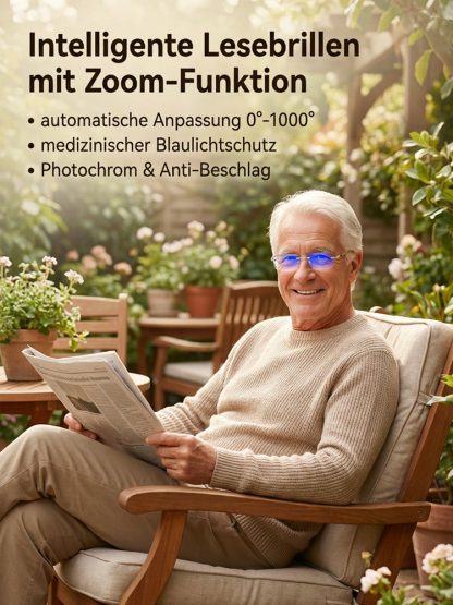 【Jena Smart-Brille: 0,1s Autofokus】Anti-Blaulicht-Lesebrille – Je länger Sie hinsehen, desto klarer wird es.