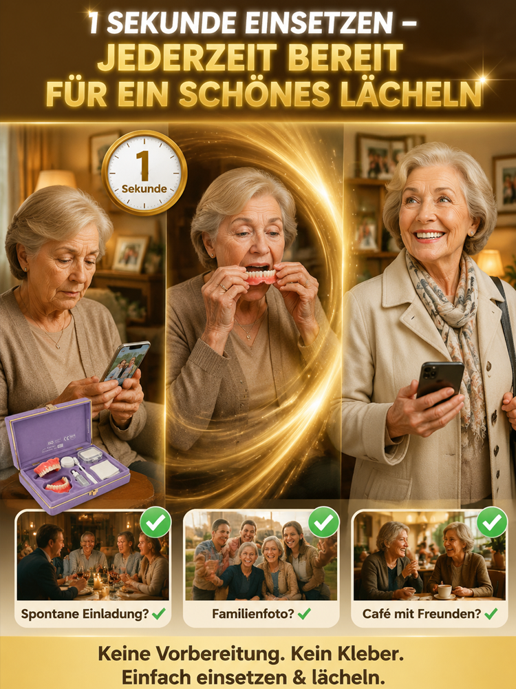 【🔥Hochwertige, 100 % naturgetreue Zahnprothesen】Einfach 3 Minuten zu Hause einsetzen😁Wieder ein selbstbewusstes Lächeln, genießen Sie jedes Essen!