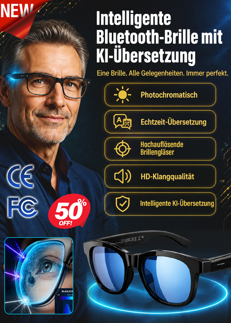  Intelligente Brille mit Zoom, Farbwechsel und Echtzeit-AI-Übersetzung