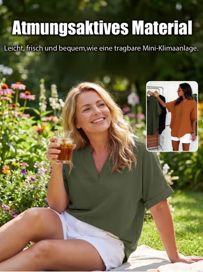 Atmungsaktiver reinfarbiger V-Kragen Leisure Kurzarm丨Optisch 5 Kilo schlanker in Sekunden