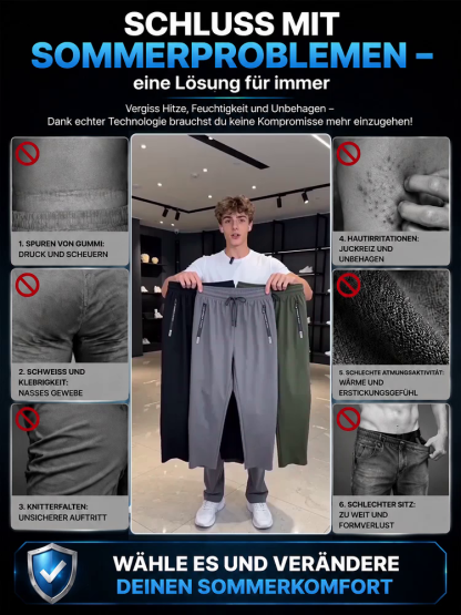 Leichte Eisseide-Herren-Sommerhose | 10°C Kühleffekt! Klimakomfort wie eine Klimaanlage | Für alle Körperbauarten