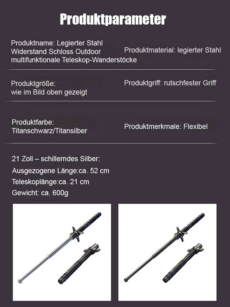 Dreiteiliger, ausziehbarer, tragbarer Wanderstock