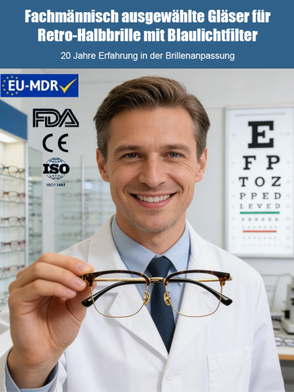 Retro-Halbbrillen mit Blaulichtschutz für Alterssichtigkeit.