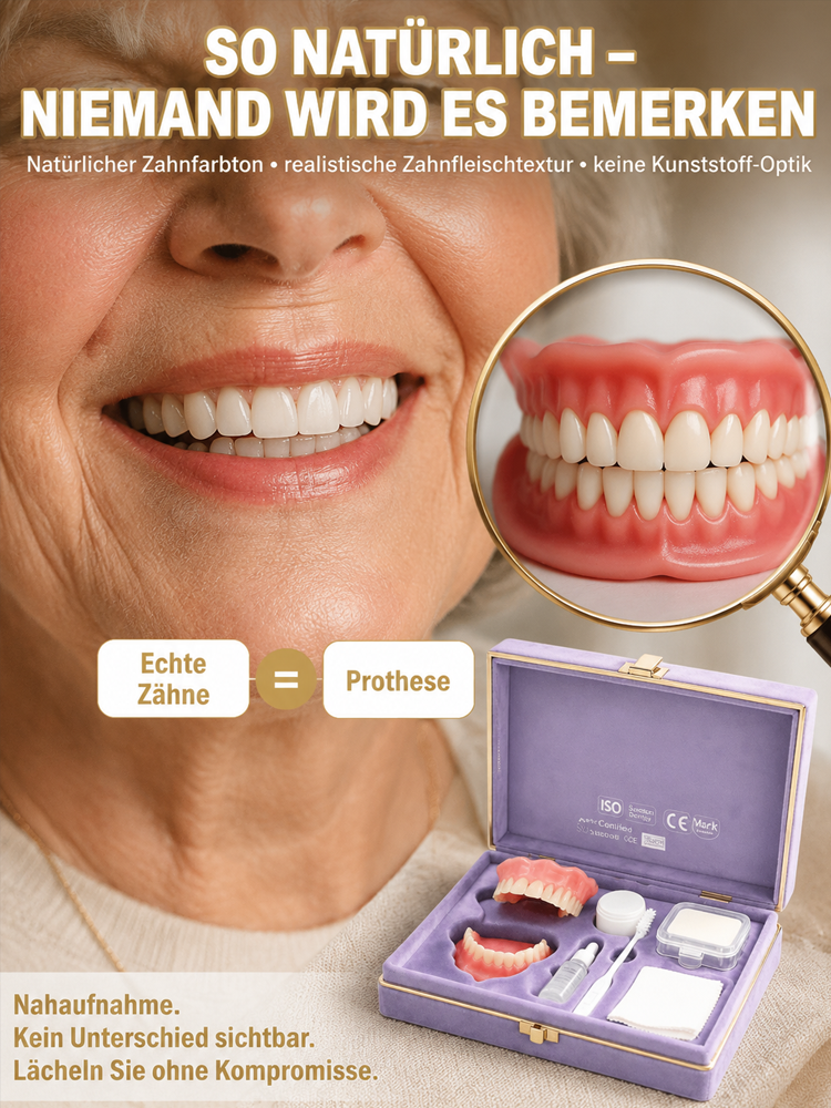 【🔥Hochwertige, 100 % naturgetreue Zahnprothesen】Einfach 3 Minuten zu Hause einsetzen😁Wieder ein selbstbewusstes Lächeln, genießen Sie jedes Essen!