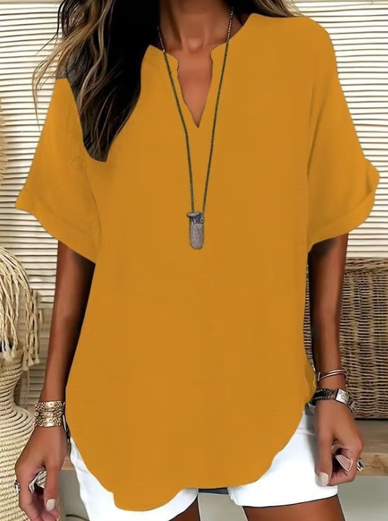 Atmungsaktiver reinfarbiger V-Kragen Leisure Kurzarm丨Optisch 5 Kilo schlanker in Sekunden