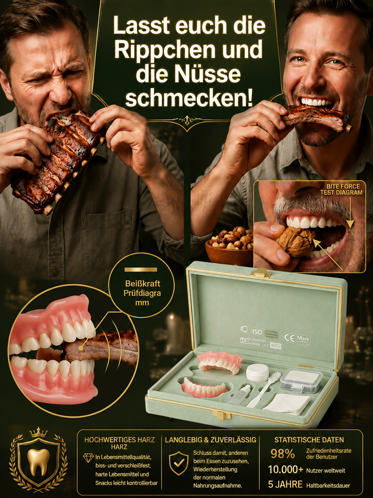 【🔥Hochwertige, 100 % naturgetreue Zahnprothesen】Einfach 3 Minuten zu Hause einsetzen😁Wieder ein selbstbewusstes Lächeln, genießen Sie jedes Essen!