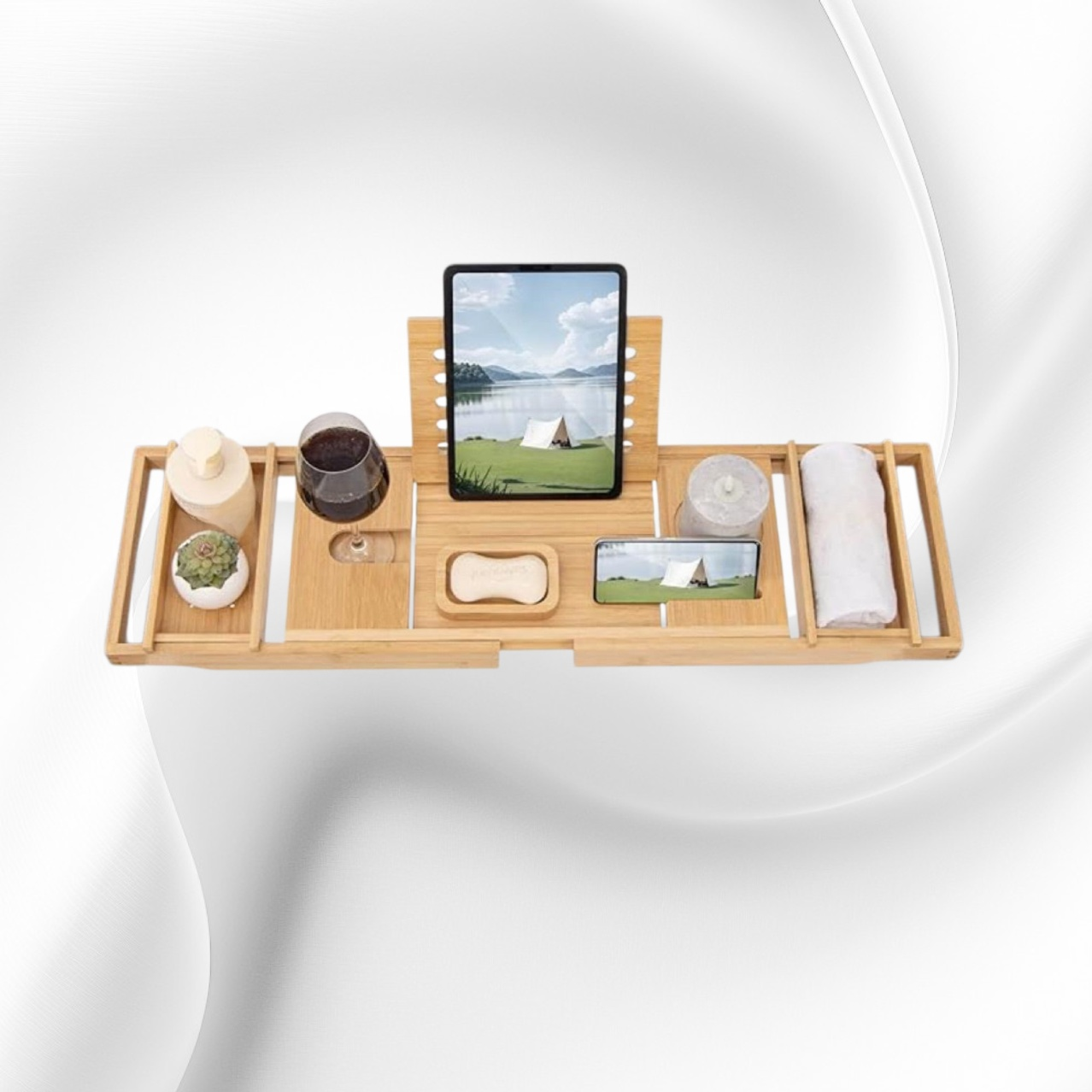 Bambusz fürdőkád tálca