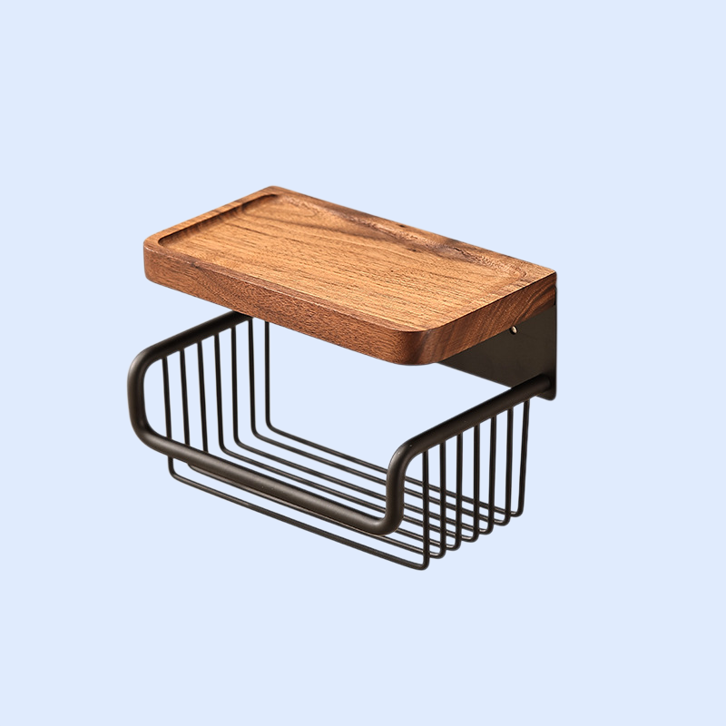 Diófából készült, antik hatású WC-papír doboz, lyukasztás nélkül, fiókos és falra szerelhető