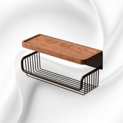 Diófából készült, antik hatású WC-papír doboz, lyukasztás nélkül, fiókos és falra szerelhető