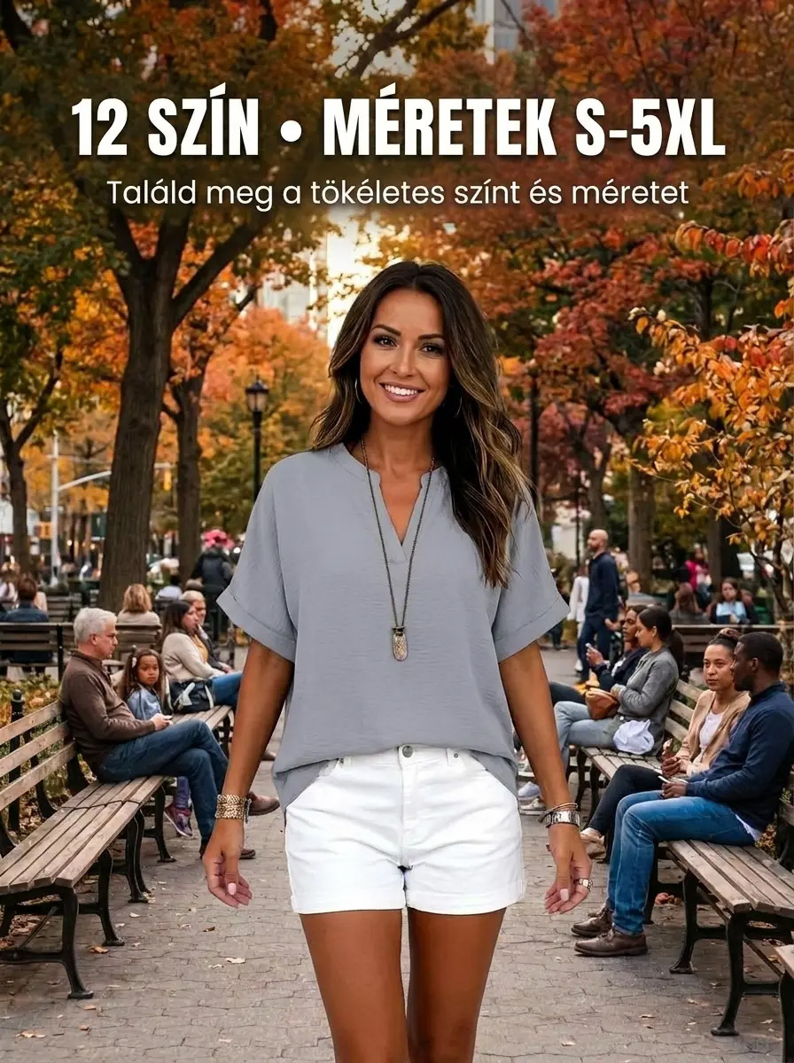 Lélegző egyszínű V-nyakú alkalmi rövid ujjú 👚 Milánói Elegancia – Tulipán Szabású Karcsúsító Ing