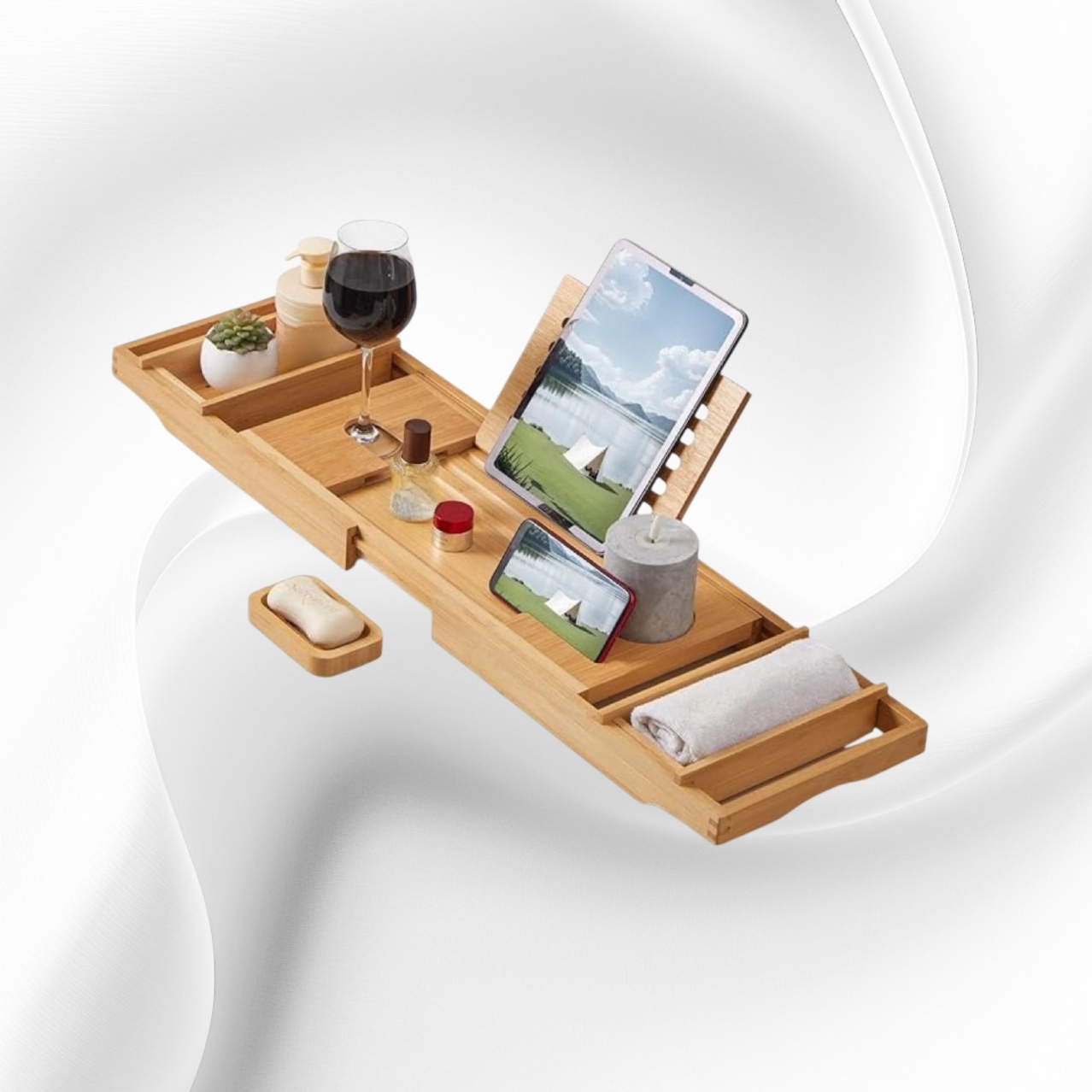 Bambusz fürdőkád tálca