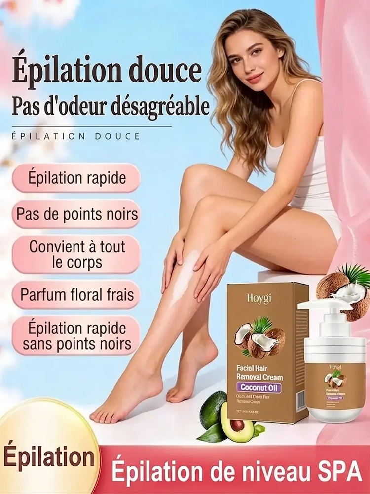 Épilation sans douleur] Crème dépilatoire à l'huile de coco et extraits végétaux
