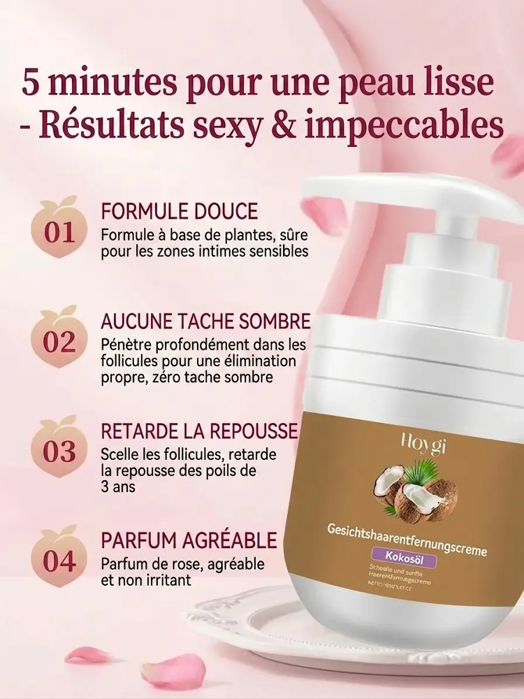 Épilation sans douleur] Crème dépilatoire à l'huile de coco et extraits végétaux
