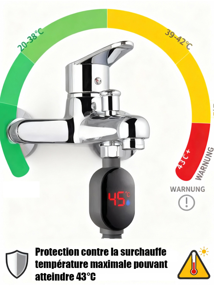 Affichage de température pour pommeau de douche intelligent et étanche 💧Dites adieu aux factures d’énergie : De l’eau chaude instantanée sans électricité ni gaz !