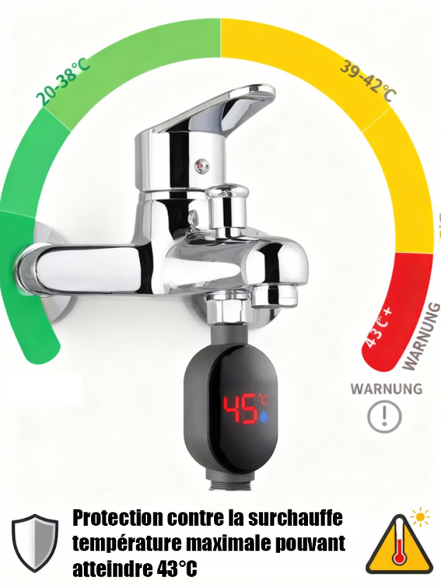 Affichage de température pour pommeau de douche intelligent et étanche 💧Dites adieu aux factures d’énergie : De l’eau chaude instantanée sans électricité ni gaz !