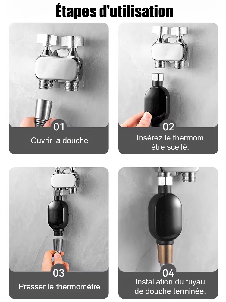 Affichage de température pour pommeau de douche intelligent et étanche 💧Dites adieu aux factures d’énergie : De l’eau chaude instantanée sans électricité ni gaz !