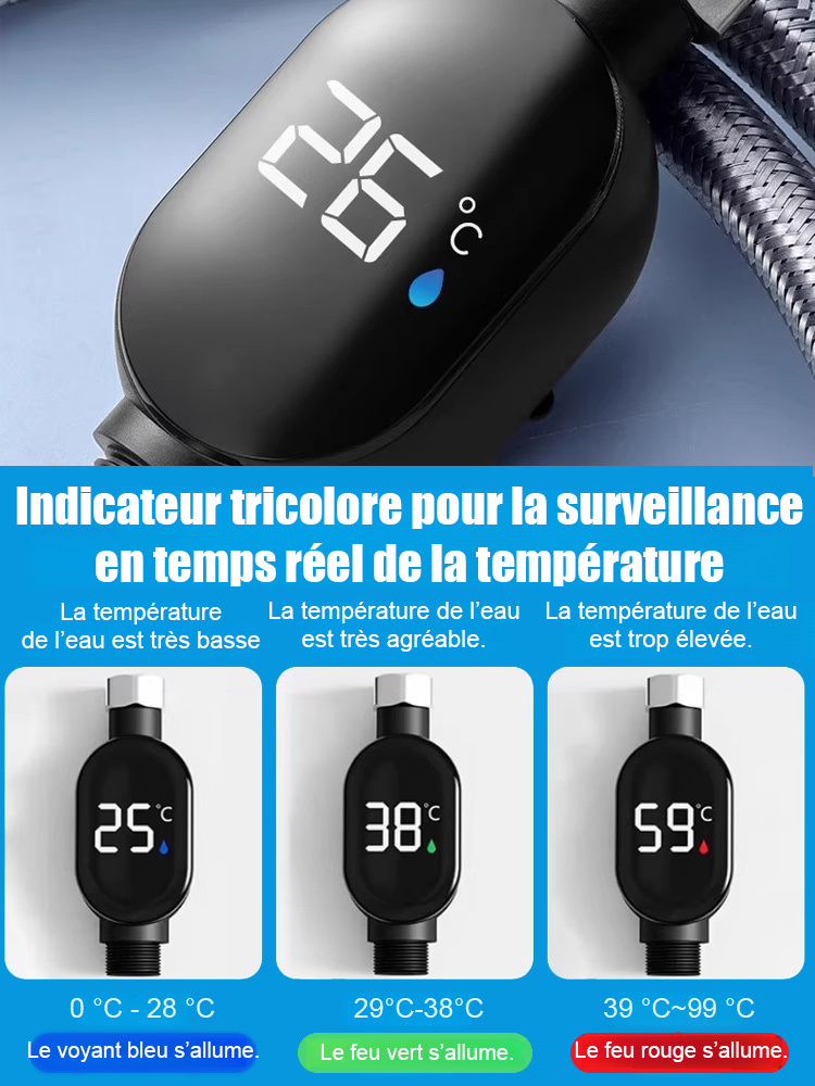 Affichage de température pour pommeau de douche intelligent et étanche 💧Dites adieu aux factures d’énergie : De l’eau chaude instantanée sans électricité ni gaz !