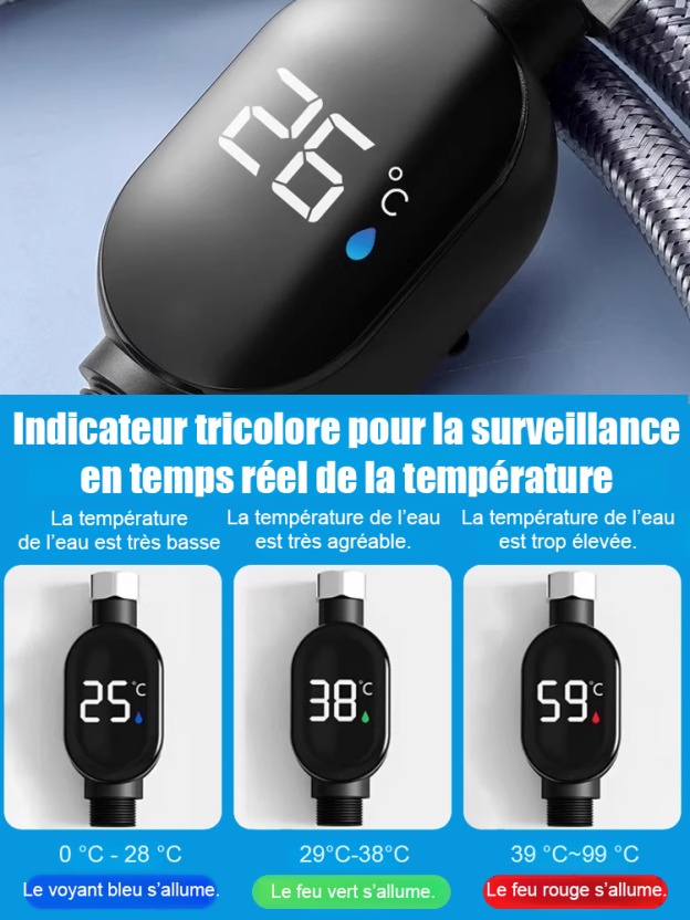Affichage de température pour pommeau de douche intelligent et étanche 💧Dites adieu aux factures d’énergie : De l’eau chaude instantanée sans électricité ni gaz !