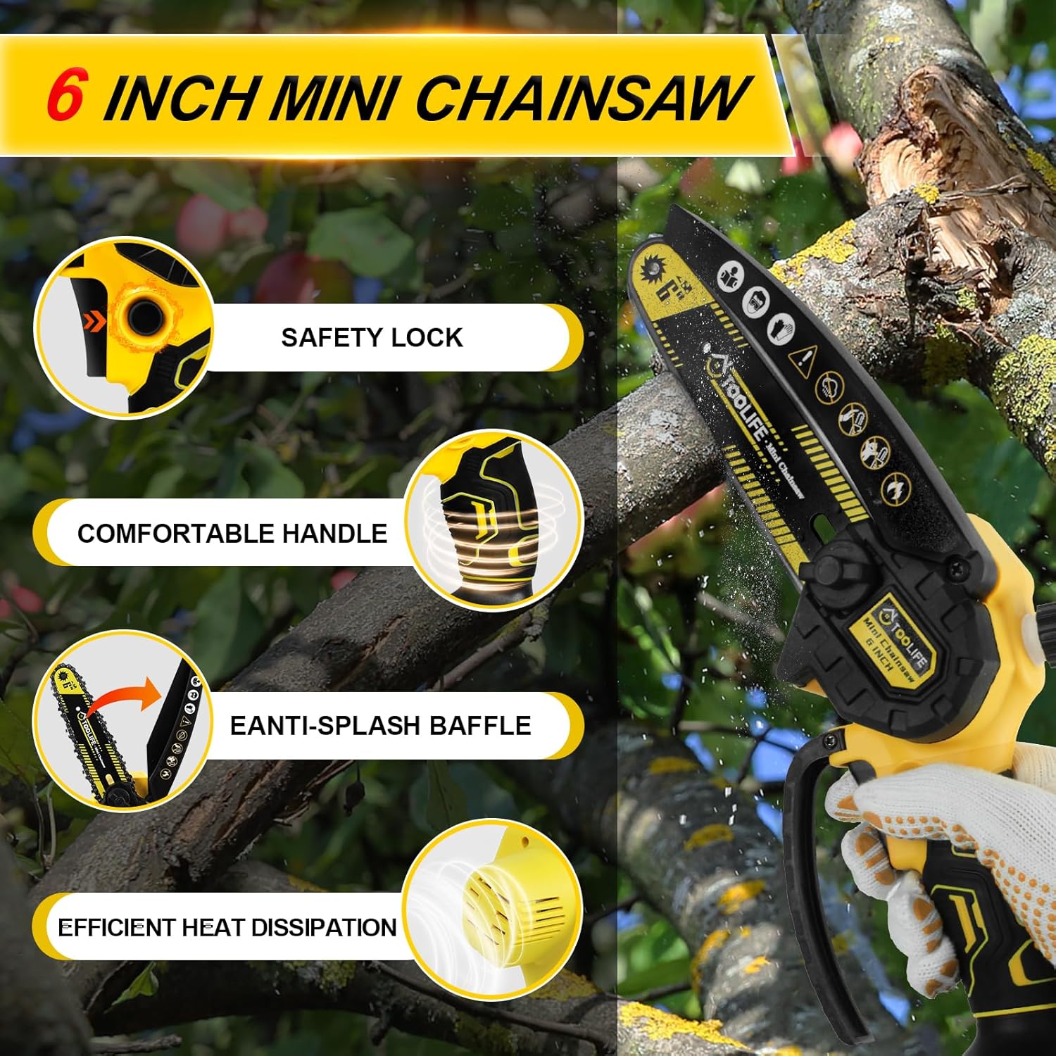 ⚡2battery & 2chain ⚡Mini Chainsaw Cordless 6 Inch
