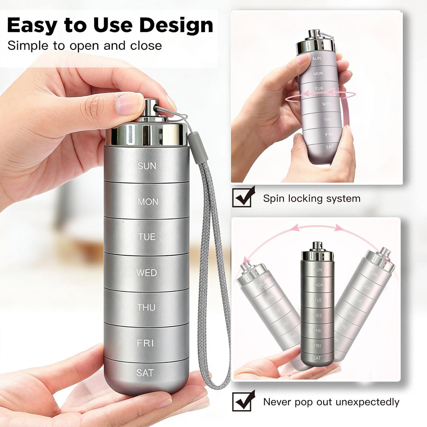 Metal Travel Pill Organizer, Portable Waterproof Weekly Pill Box, Large Aluminum Alloy Container, BPA Free 7 Day Daily Medicine Organizer Holder for Vitamin, Fish Oil, Supplement Storage box Metal Travel Pill Organizer, Portable Waterproof Weekly Pill Box, Large Aluminum Alloy Container, BPA Free 7 Day Daily Medicine Organizer Holder for Vitamin, Fish Oil, Supplement Storage box